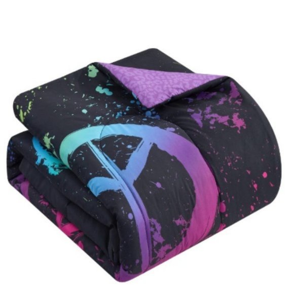 Peace Sign 11pc Comforter Queen bed in a bag/Curtain set🆕FAST📦🏃🏻💨⚡ - Picture 5 of 13